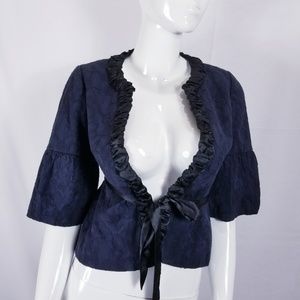 Ann Taylor Loft Jacquard Open Blazer Size 4 Navy